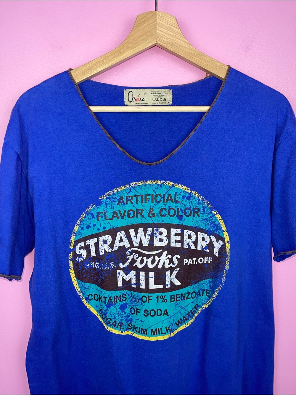 Vintage Strawberry Milk Graphic T-Shirt Royal Blue Logo Tee Women’s XL - Picture 4 of 6